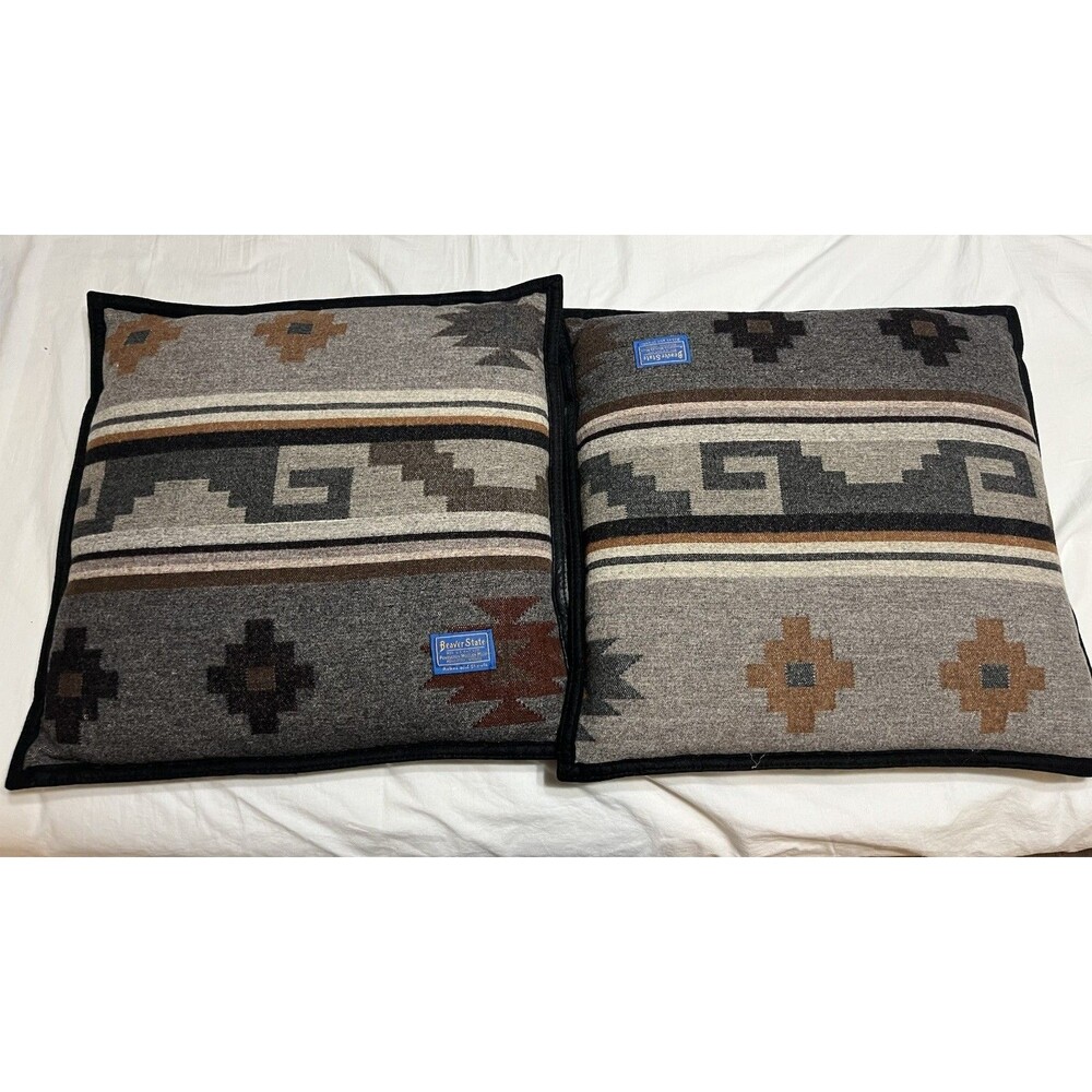 Lot of 2 Vintage Pendleton Throw Pillow Blue Multicolor American Design 16”x16”